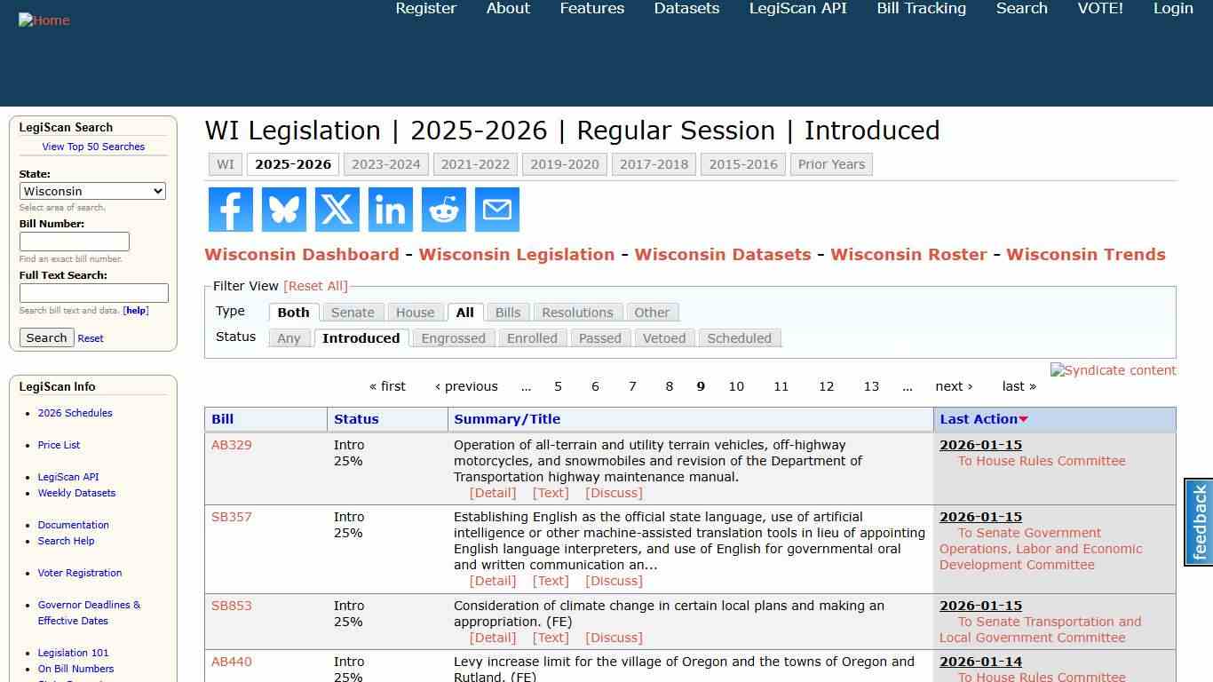 WI Legislation 2025-2026 Regular Session Introduced LegiScan