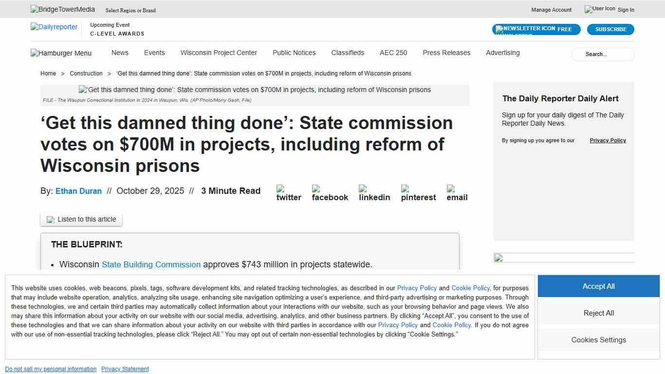 Wisconsin approves 743M for prison, campus projects